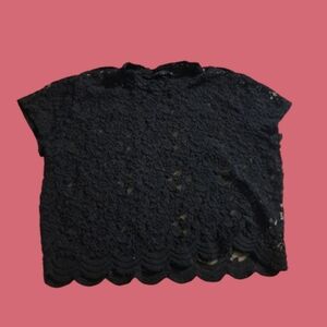 Ambiance Elegant Black Lace Crop Round Neck Top Women's Size Large